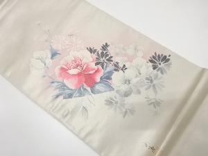 作家物　手描き　草花模様　袋帯